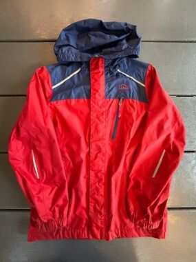 L.L. Bean Red and Navy Hooded Kids' Rain Jacket